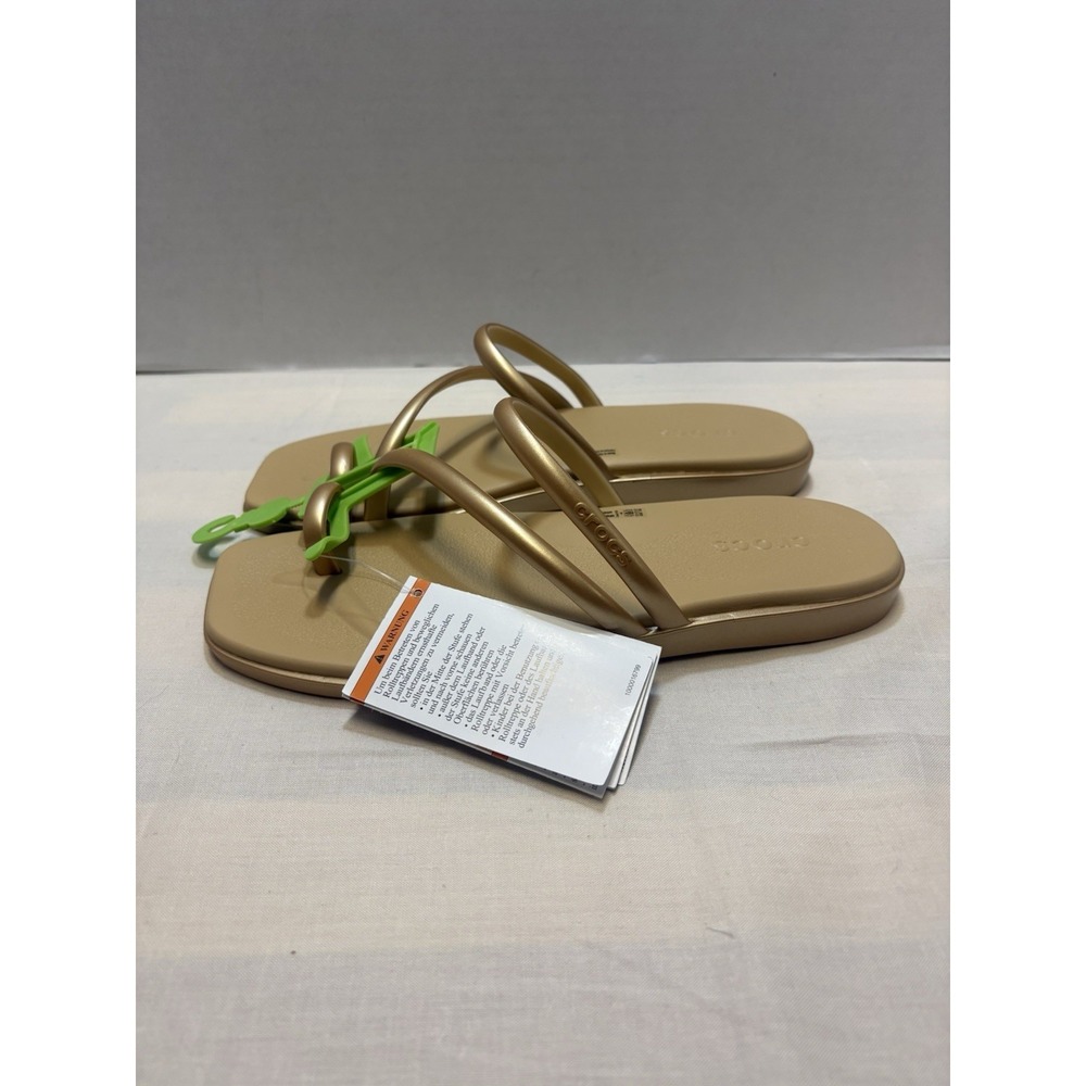 CROCS Women's Tan Gold Strappy Sandals - Picture 2 of 7